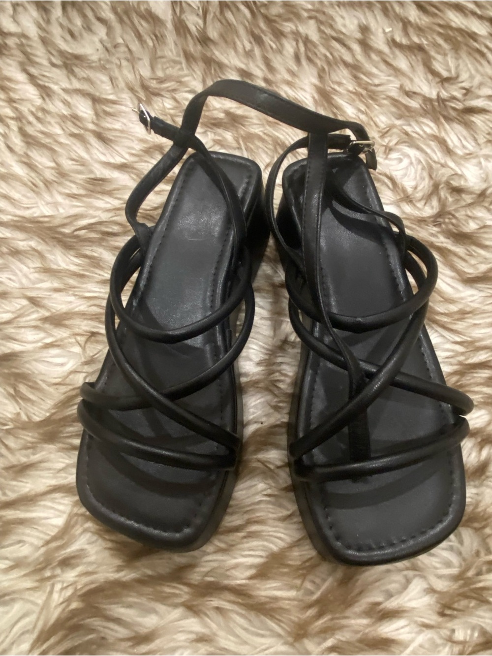 Women's Black Strappy Square-Toe Sandals - Elegant Summer Style